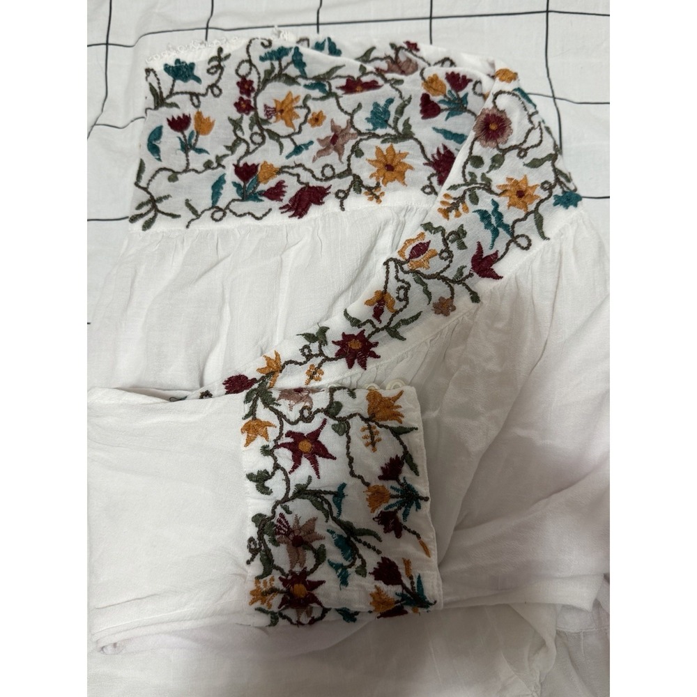 Free People Ava Embroidered Blouse Top Womens Size Large Ivory Floral Crop Boho - Picture 8 of 10
